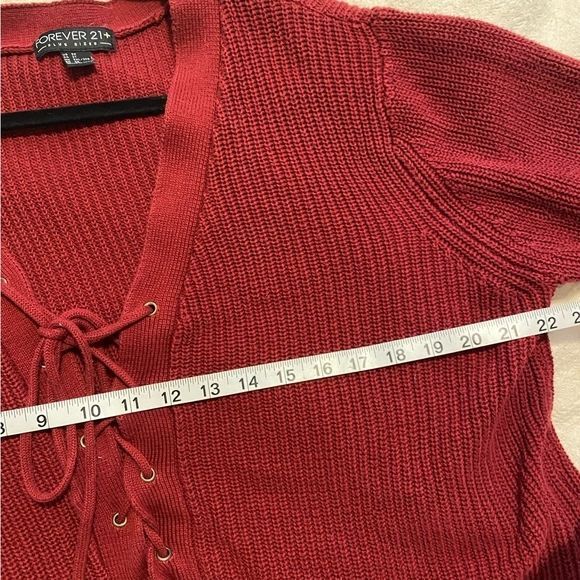 Forever 21 Plus Lace Up Red V Neck Holiday Slouchy Sweater 2XL - Picture 8 of 8